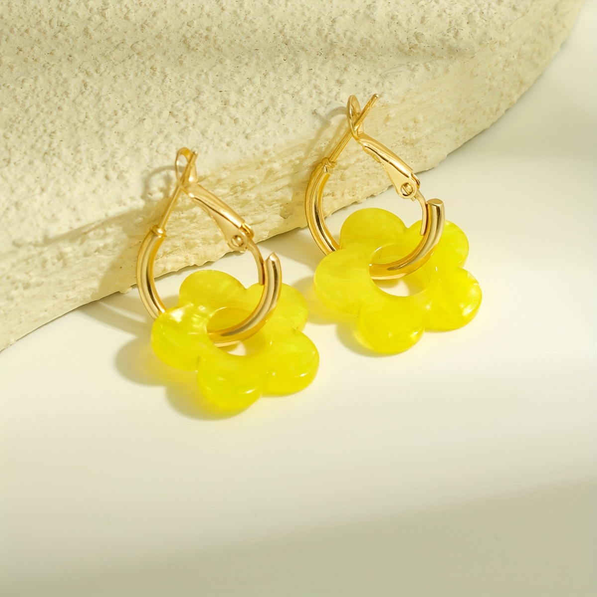 Yellow Acrylic Flower Dangle Earrings for Women